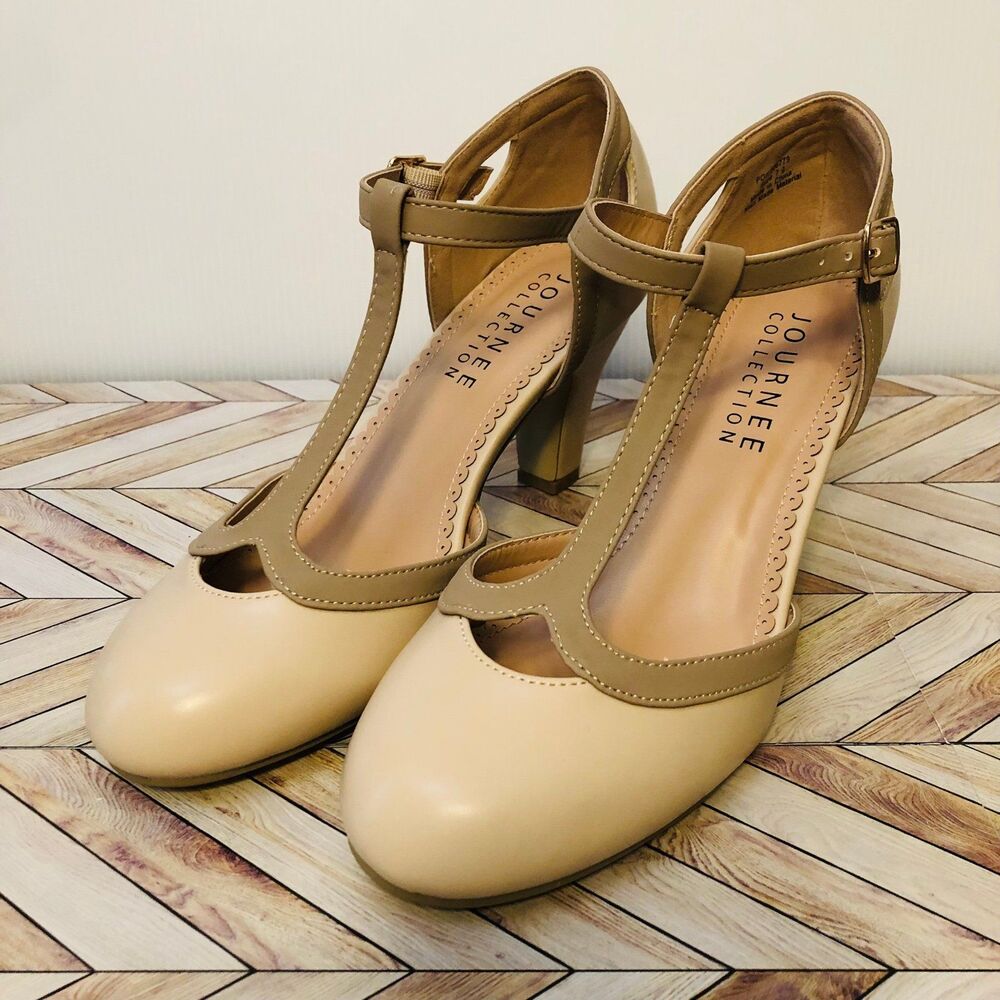 Journee Collection 7.5 Womens Olina Round Toe High Block Heel Pumps Faux Leather